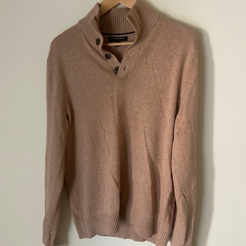 Banana Republic Men's Camel Button-Neck Turtleneck Sweater
